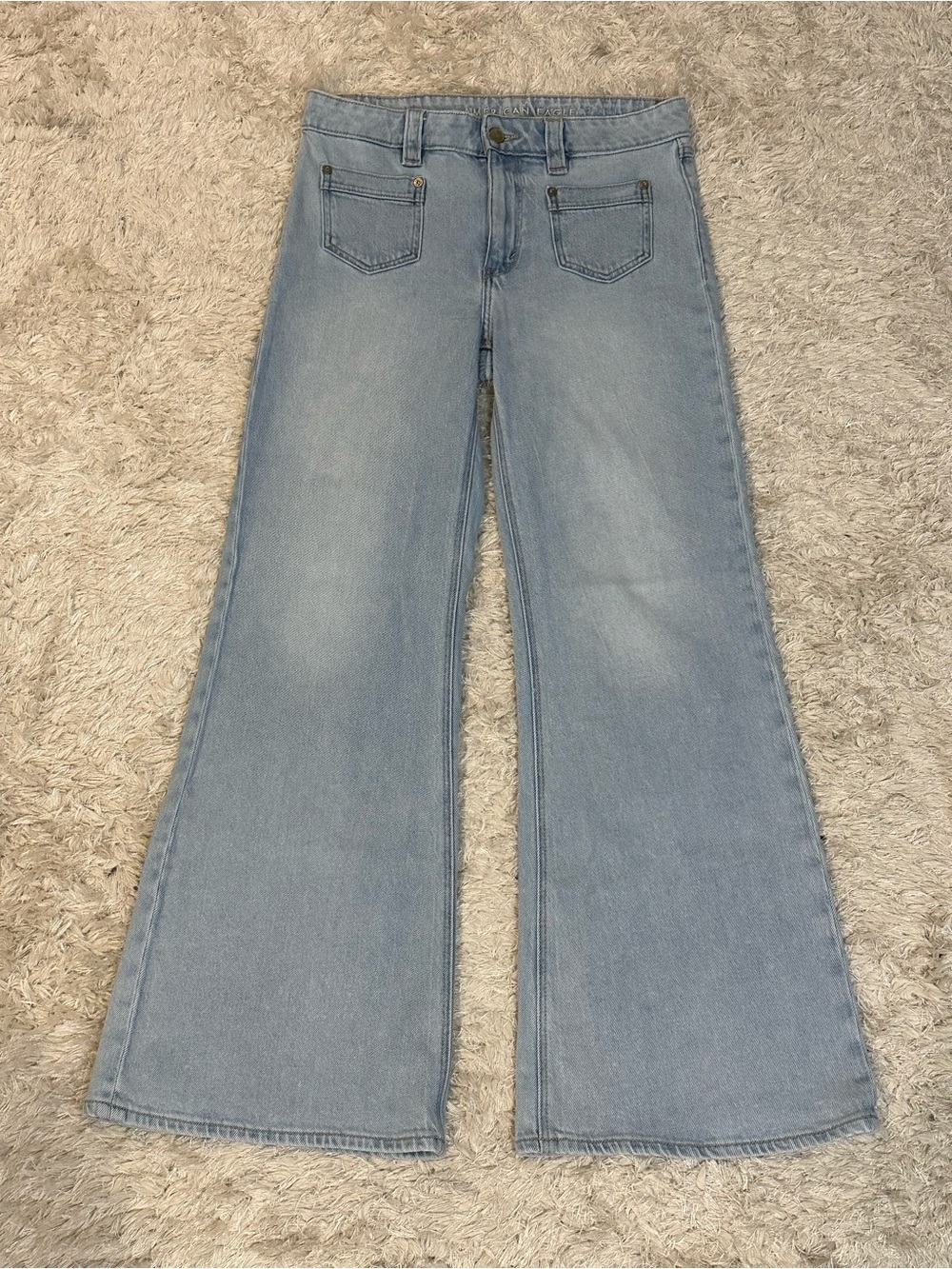 American Eagle Outfitters Light Blue Flare Jeans With Front Pockets - 2